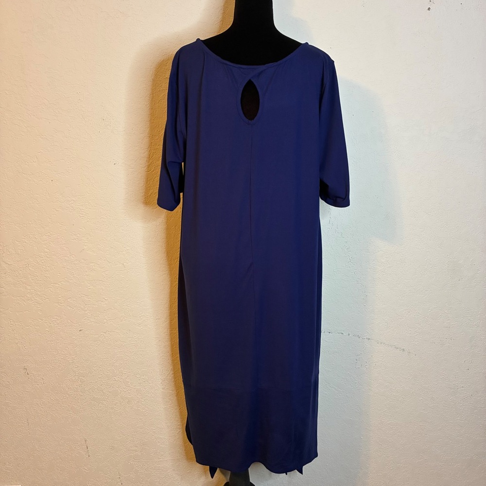 Cuddl Duds Flexwear Blue Sharkbite Hem Dress Midi PXL Petite Pockets Cozy Lounge - Picture 7 of 12